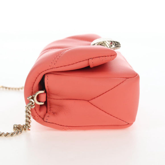 BVLGARI Serpenti Cabochon Microbag Chain Bag Leather Pink Gold Auth LN252M