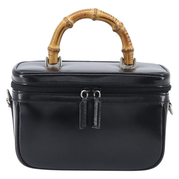 GUCCI Vanity Hand Bag Patent leather 2way Black Silver 013 2122 2490 Auth LN253