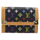 LOUIS VUITTON Monogram Multicolor Porte Monnaie Pla Black M92656 LV Auth LN255V-13
