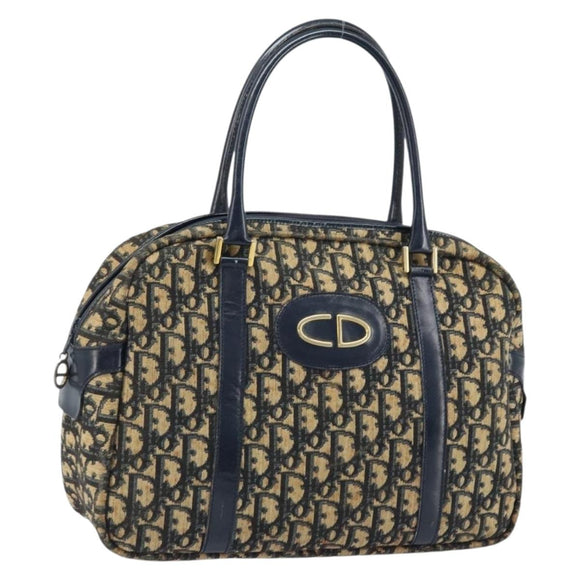 Christian Dior Trotter Canvas Hand Bag Navy Gold Auth LNZ006
