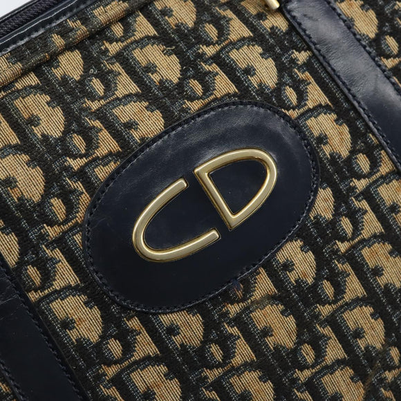 Christian Dior Trotter Canvas Hand Bag Navy Gold Auth LNZ006