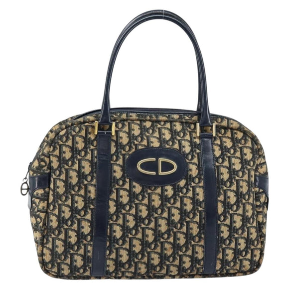Christian Dior Trotter Canvas Hand Bag Navy Gold Auth LNZ006