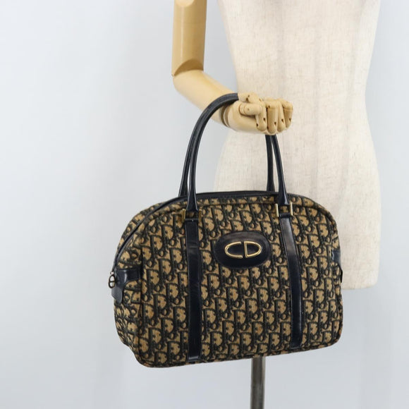 Christian Dior Trotter Canvas Hand Bag Navy Gold Auth LNZ006