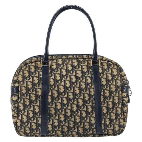 Christian Dior Trotter Canvas Hand Bag Navy Gold Auth LNZ006