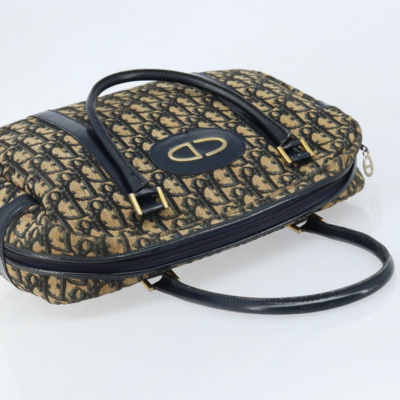 Christian Dior Trotter Canvas Hand Bag Navy Gold Auth LNZ006