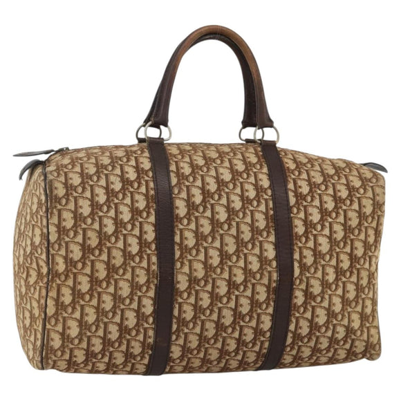 Christian Dior Trotter Canvas Boston Bag Beige Silver Auth LNZ007