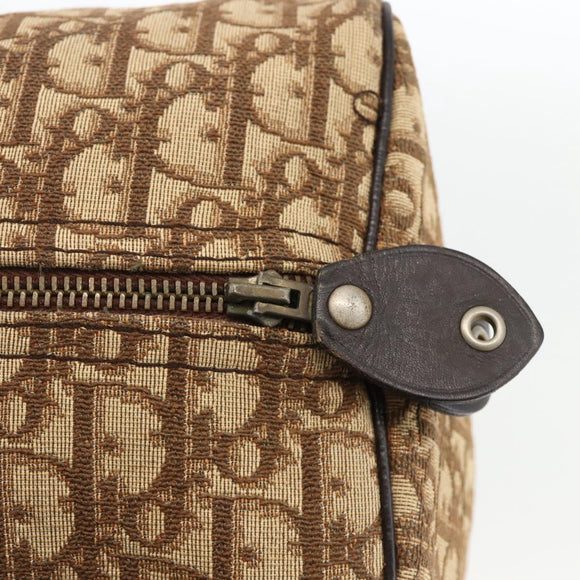Christian Dior Trotter Canvas Boston Bag Beige Silver Auth LNZ007