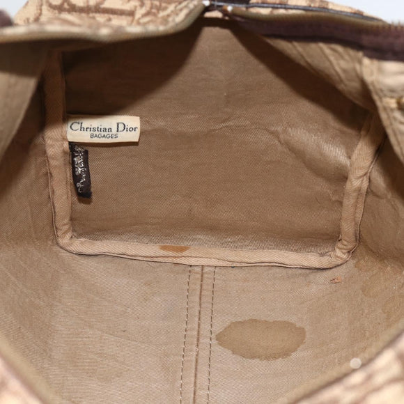 Christian Dior Trotter Canvas Boston Bag Beige Silver Auth LNZ007