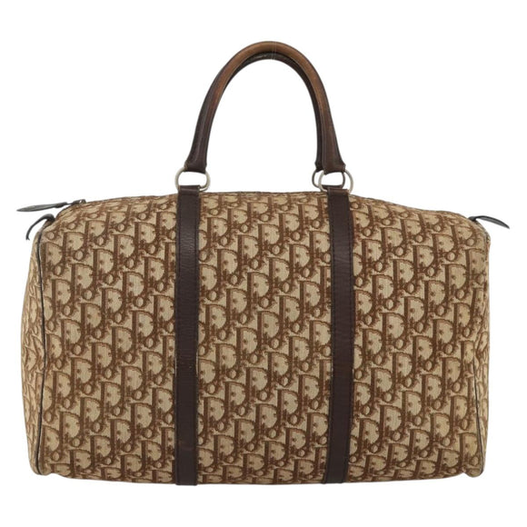 Christian Dior Trotter Canvas Boston Bag Beige Silver Auth LNZ007