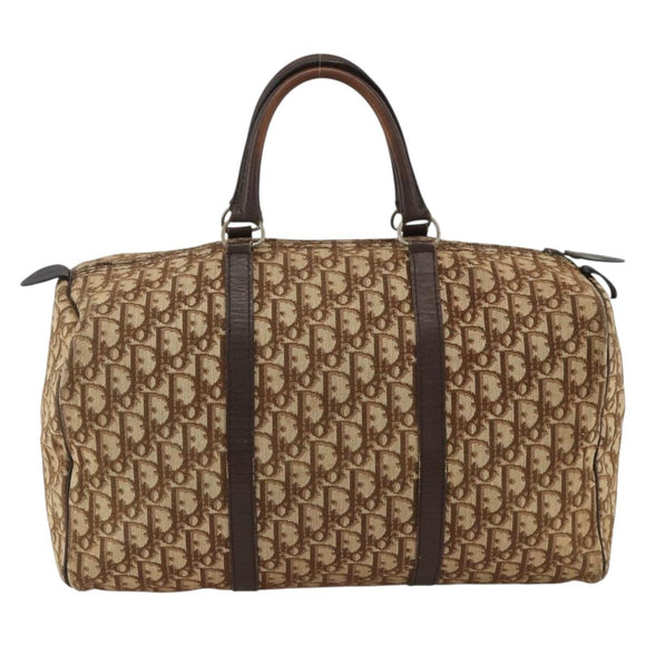 Christian Dior Trotter Canvas Boston Bag Beige Silver Auth LNZ007