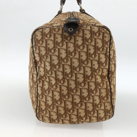 Christian Dior Trotter Canvas Boston Bag Beige Silver Auth LNZ007
