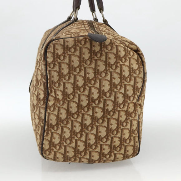 Christian Dior Trotter Canvas Boston Bag Beige Silver Auth LNZ007