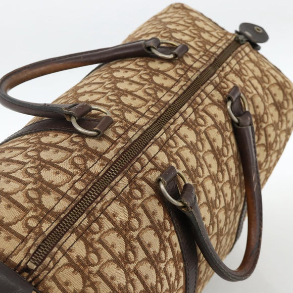 Christian Dior Trotter Canvas Boston Bag Beige Silver Auth LNZ007
