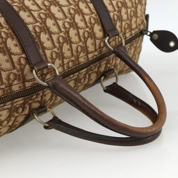 Christian Dior Trotter Canvas Boston Bag Beige Silver Auth LNZ007