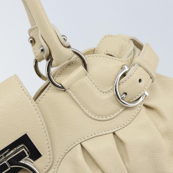 Salvatore Ferragamo Gancini Hand Bag Leather White Silver Auth LNZ008
