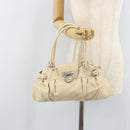 Salvatore Ferragamo Gancini Hand Bag Leather White Silver Auth LNZ008-24