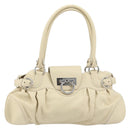 Salvatore Ferragamo Gancini Hand Bag Leather White Silver Auth LNZ008-13
