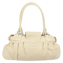 Salvatore Ferragamo Gancini Hand Bag Leather White Silver Auth LNZ008-2