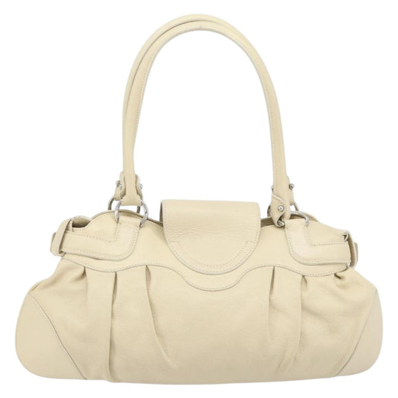 Salvatore Ferragamo Gancini Hand Bag Leather White Silver Auth LNZ008