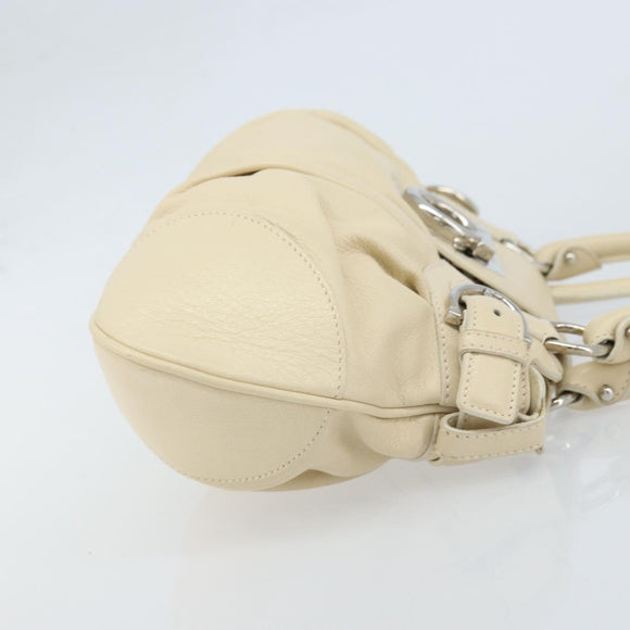 Salvatore Ferragamo Gancini Hand Bag Leather White Silver Auth LNZ008