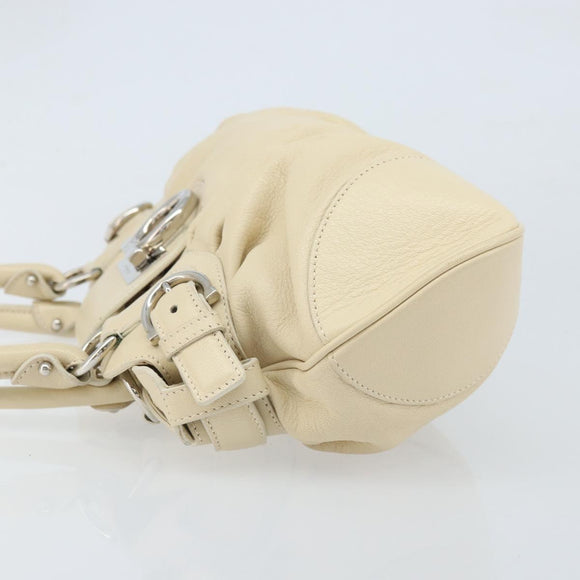 Salvatore Ferragamo Gancini Hand Bag Leather White Silver Auth LNZ008