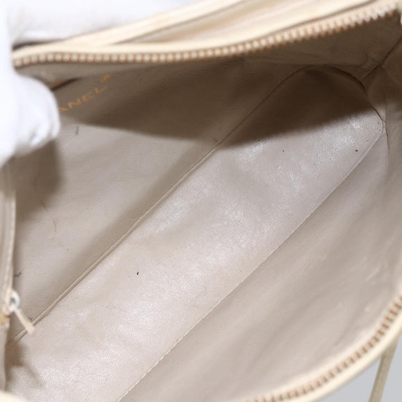 CHANEL Matelasse Shoulder Bag Lamb Skin Ivory Gold CC Auth LNZ015A