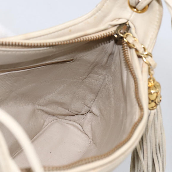 CHANEL Matelasse Shoulder Bag Lamb Skin Ivory Gold CC Auth LNZ015A