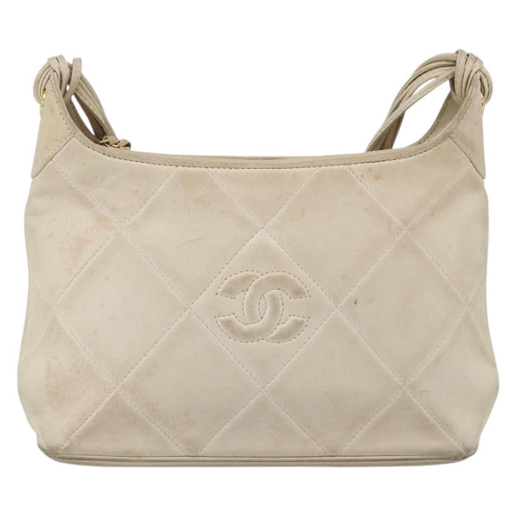 CHANEL Matelasse Shoulder Bag Lamb Skin Ivory Gold CC Auth LNZ015A