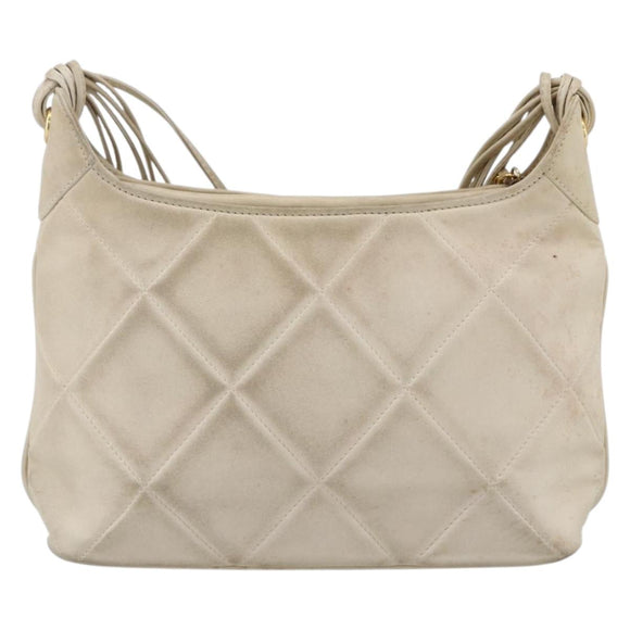 CHANEL Matelasse Shoulder Bag Lamb Skin Ivory Gold CC Auth LNZ015A