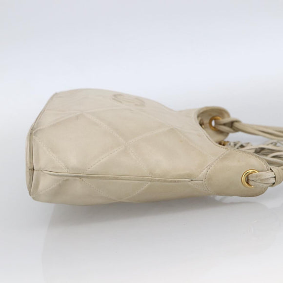 CHANEL Matelasse Shoulder Bag Lamb Skin Ivory Gold CC Auth LNZ015A