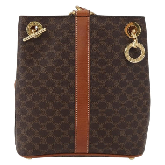 CELINE Macadam Canvas Shoulder Bag PVC Leather Brown Gold Auth LNZ020A