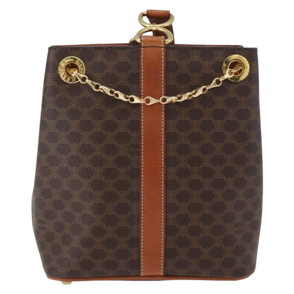 CELINE Macadam Canvas Shoulder Bag PVC Leather Brown Gold Auth LNZ020A