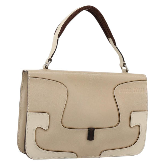 Miu Miu Hand Bag Leather Beige Silver Auth LNZ021