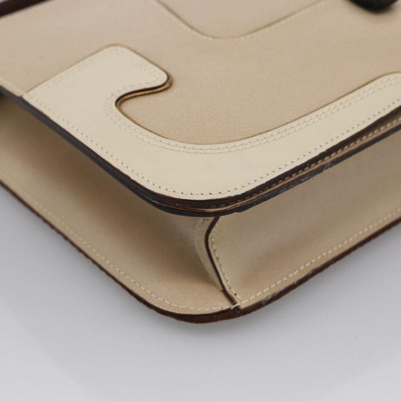 Miu Miu Hand Bag Leather Beige Silver Auth LNZ021