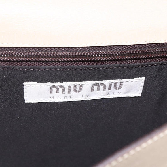 Miu Miu Hand Bag Leather Beige Silver Auth LNZ021