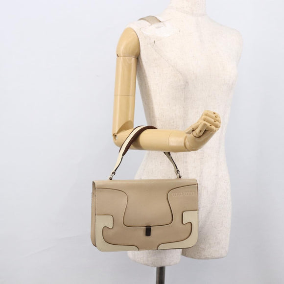 Miu Miu Hand Bag Leather Beige Silver Auth LNZ021