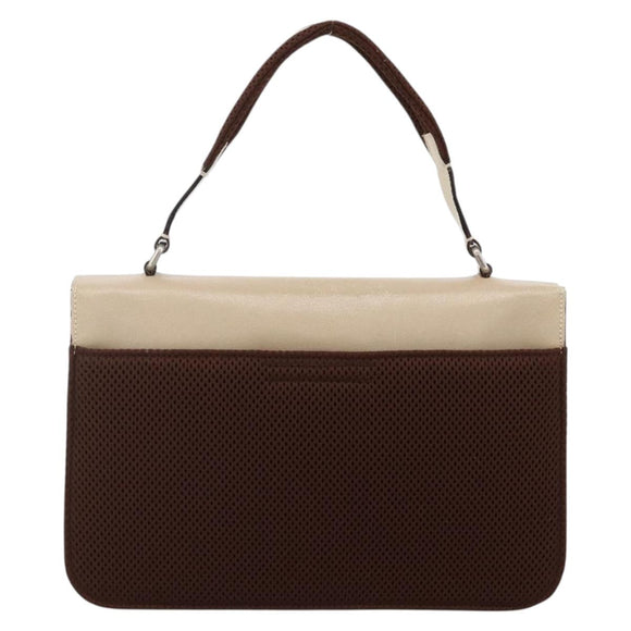Miu Miu Hand Bag Leather Beige Silver Auth LNZ021