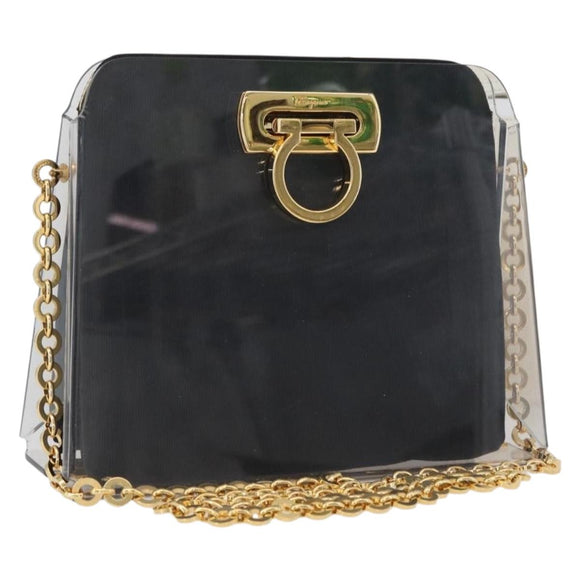 Salvatore Ferragamo Gancini Chain Bag plastic 2way Clear Gold Auth LNZ028