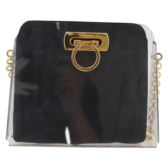 Salvatore Ferragamo Gancini Chain Bag plastic 2way Clear Gold Auth LNZ028