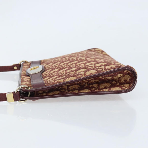 Christian Dior Trotter Canvas Shoulder Bag Red Gold Auth LNZ038