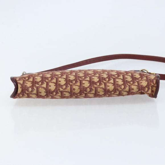 Christian Dior Trotter Canvas Shoulder Bag Red Gold Auth LNZ038