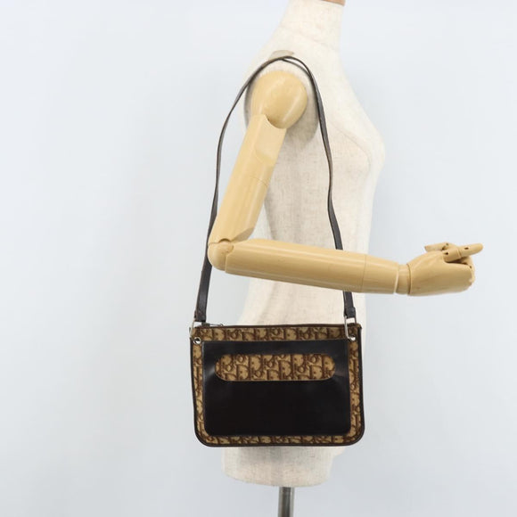 Christian Dior Trotter Canvas Shoulder Bag Beige Auth LNZ041