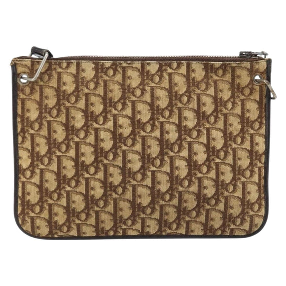 Christian Dior Trotter Canvas Shoulder Bag Beige Auth LNZ041