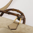 GUCCI Bamboo Hand Bag Suede 2way Beige Gold Auth LNZ043-10