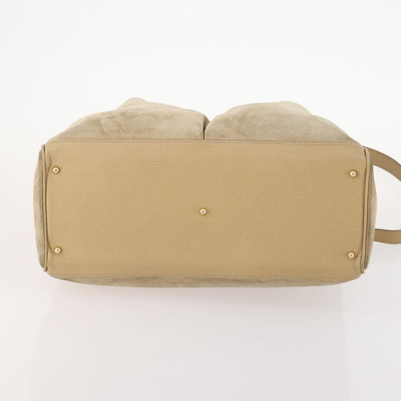 GUCCI Bamboo Hand Bag Suede 2way Beige Gold Auth LNZ043