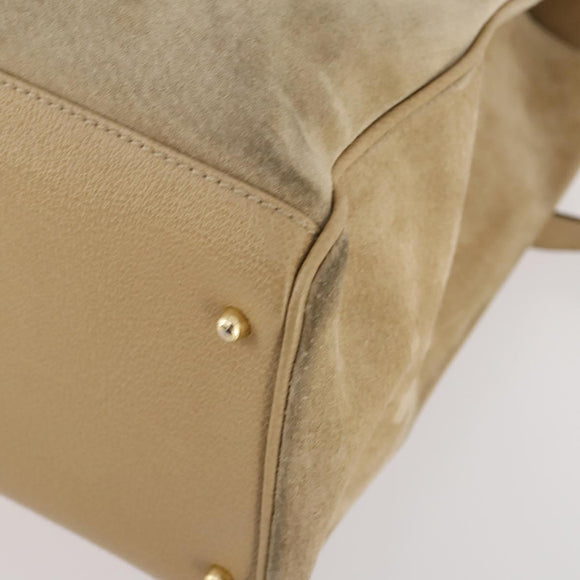 GUCCI Bamboo Hand Bag Suede 2way Beige Gold Auth LNZ043
