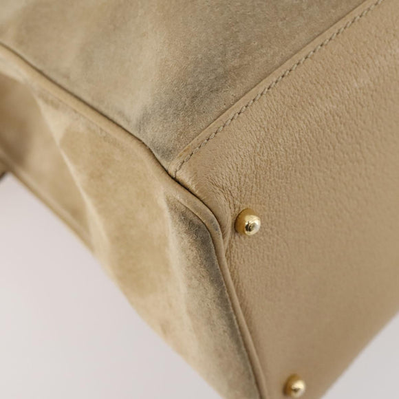 GUCCI Bamboo Hand Bag Suede 2way Beige Gold Auth LNZ043