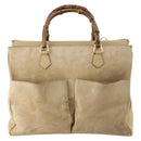 GUCCI Bamboo Hand Bag Suede 2way Beige Gold Auth LNZ043-2