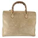 GUCCI Bamboo Hand Bag Suede 2way Beige Gold Auth LNZ043-3