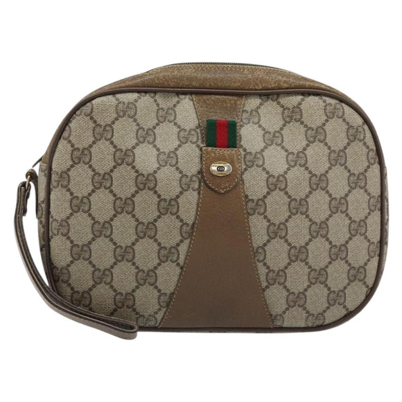 GUCCI GG Supreme Web Sherry Line Clutch Bag PVC Beige Gold 89 01 034 Auth LNZ056
